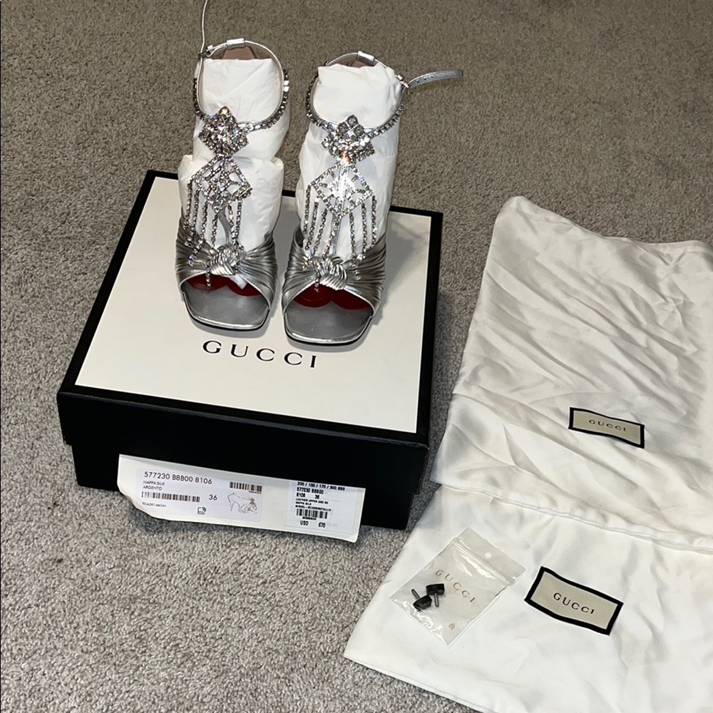 Gucci Women's Silver Heeled Sandals